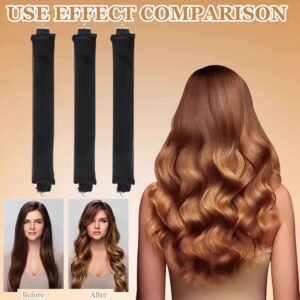 Curling Iron with 3 Rubber Clips 3cm No-Heat Curler Big Wave Hair Styling Tool Sleep